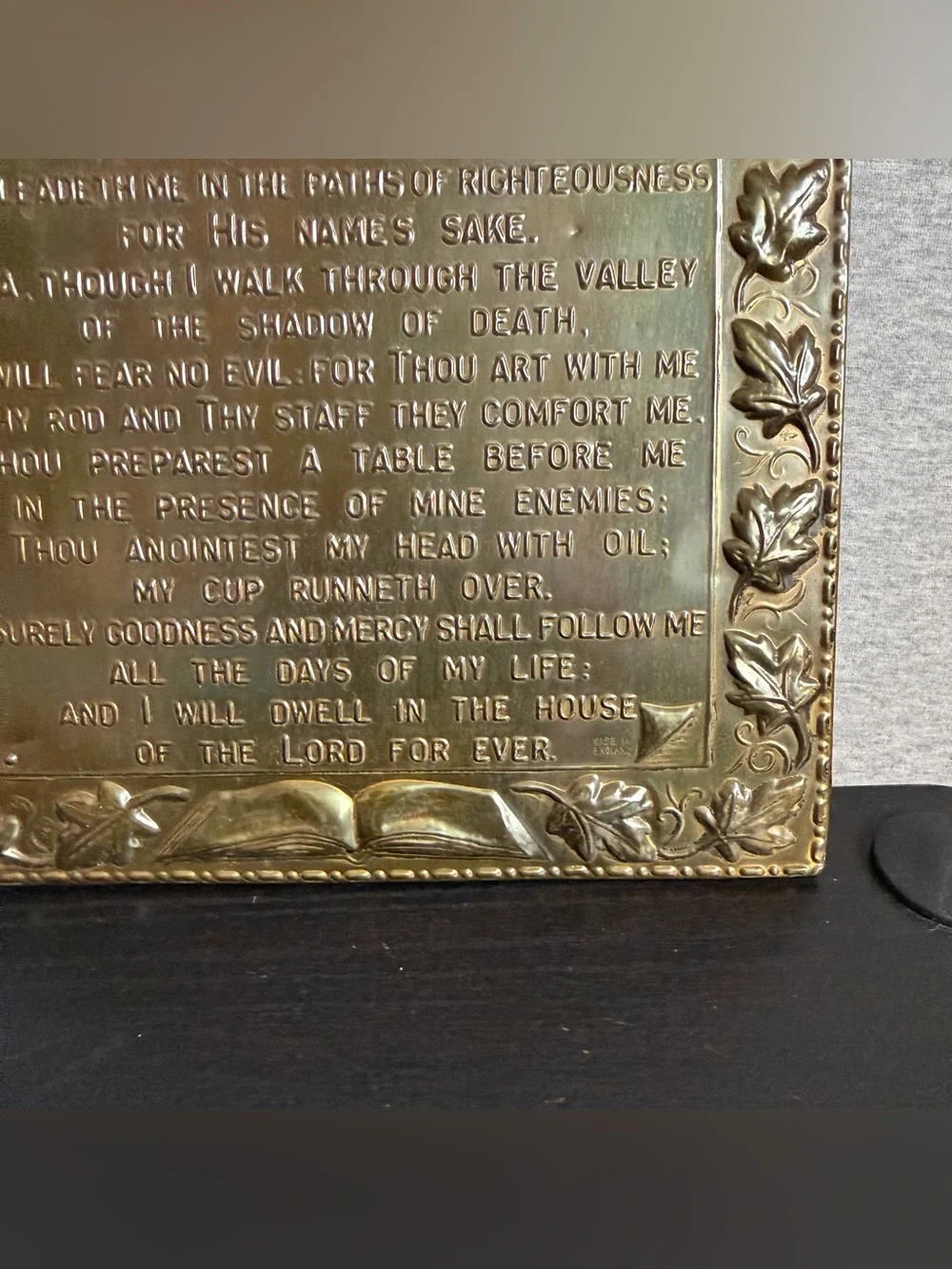 Vintage Brass A Psalm Of David Plaque Embossed Shepherd 8x11 Wall Art 23rd Psalm